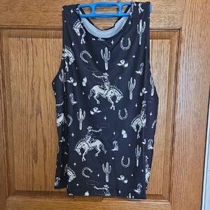 Black Sleeveless Tank Top Western Print Top
